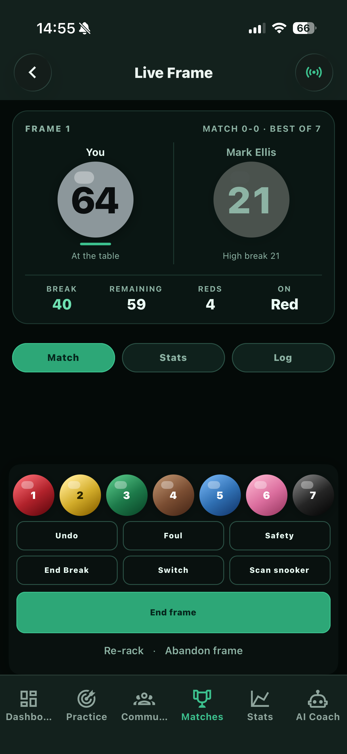 Live scoring in Snookered