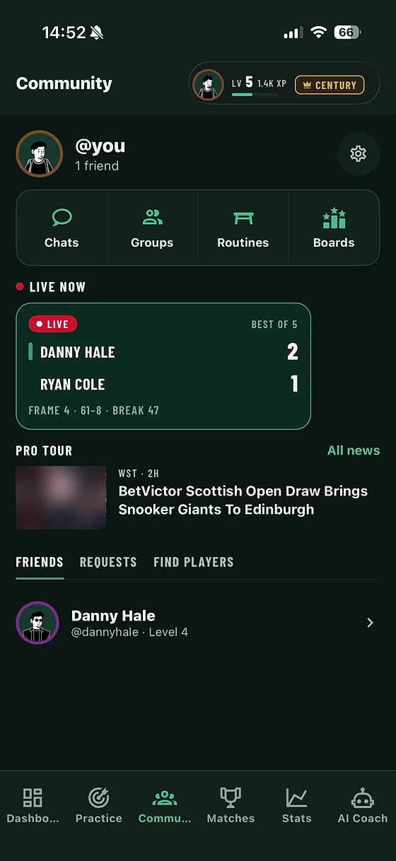 Community in Snookered: friends, groups and the pro tour